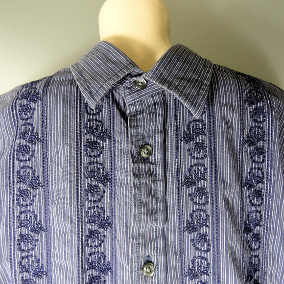 Express Button Down Blue Shirt w/Embroidered Desig - Picture 2 of 6